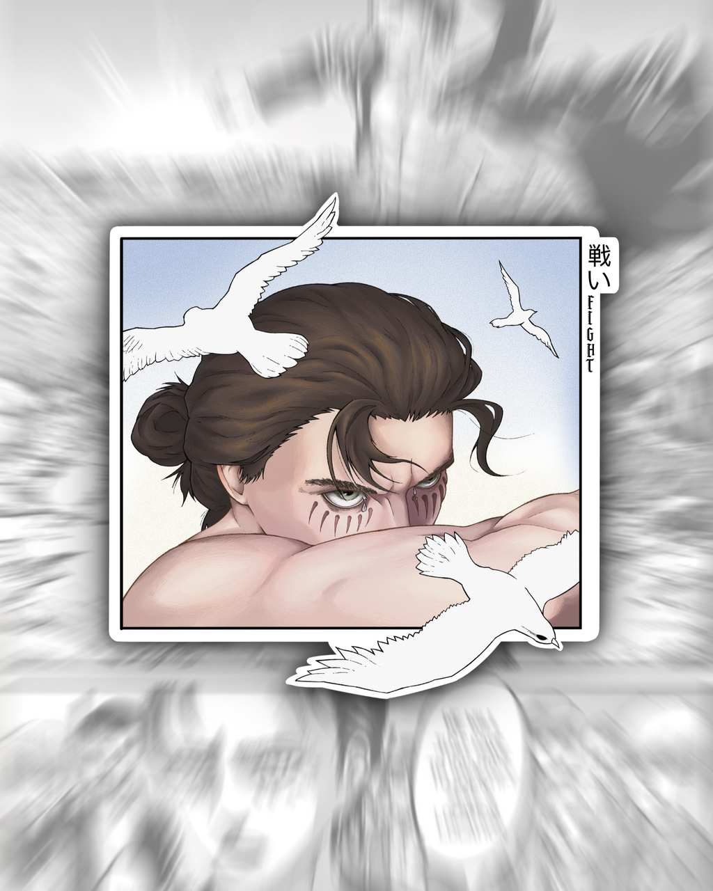 Eren Yeager x Fallen Angel - Detailed Anime Sticker (Matte Finish)