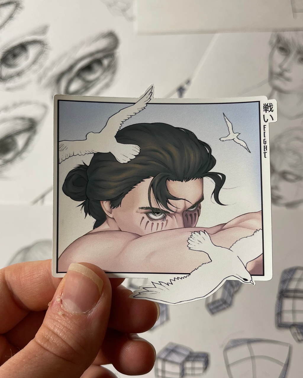 Eren Yeager x Fallen Angel - Detailed Anime Sticker (Matte Finish)
